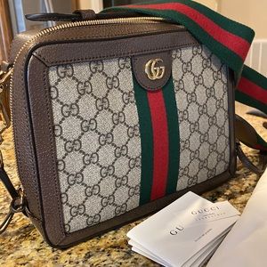 AUTHENTIC ❤️ Gucci Ophidia Zip Around Camera Gg Coated Canvas Small Shoulder Bag